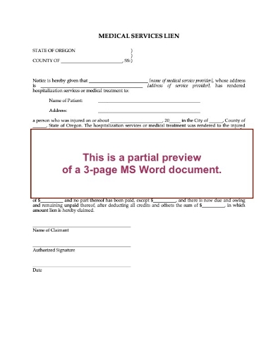 Oregon Medical Services Notice of Lien Form