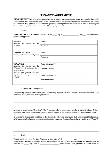 Australian Capital Territory Tenancy Agreement
