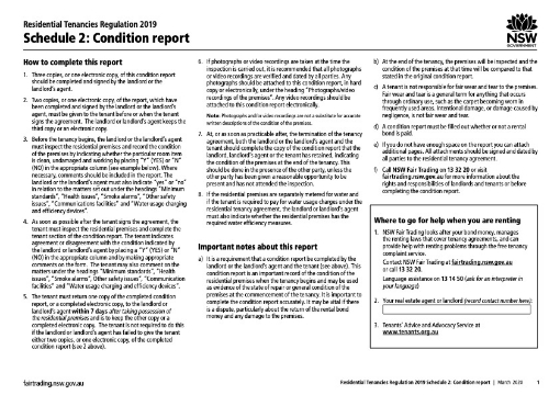 New South Wales Residential Tenancy Condition Report Form