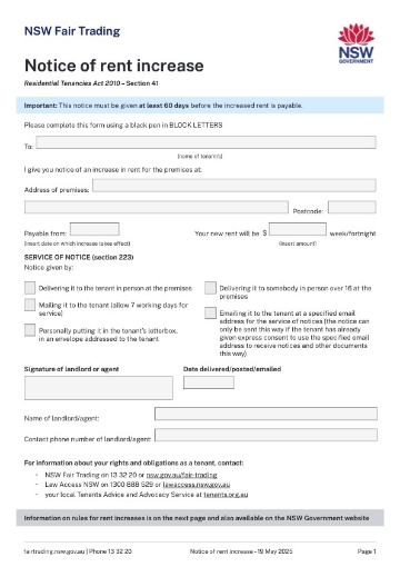 New South Wales Notice of Rent Increase