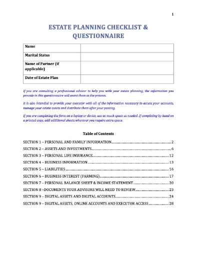 Estate Planning Checklist & Questionnaire for Canadians