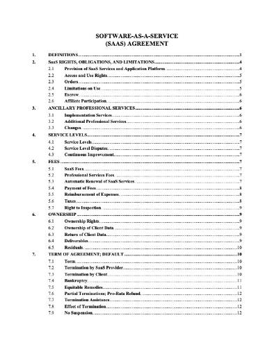 SaaS Agreement Template — Enterprise Level