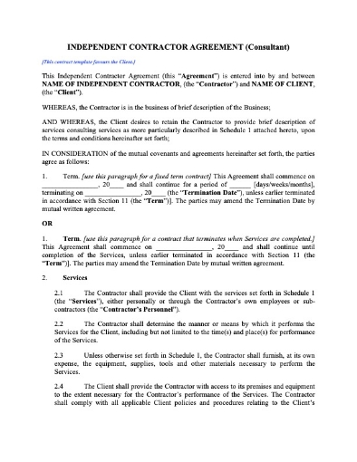 Canada Independent Contractor Agreement for Consultant