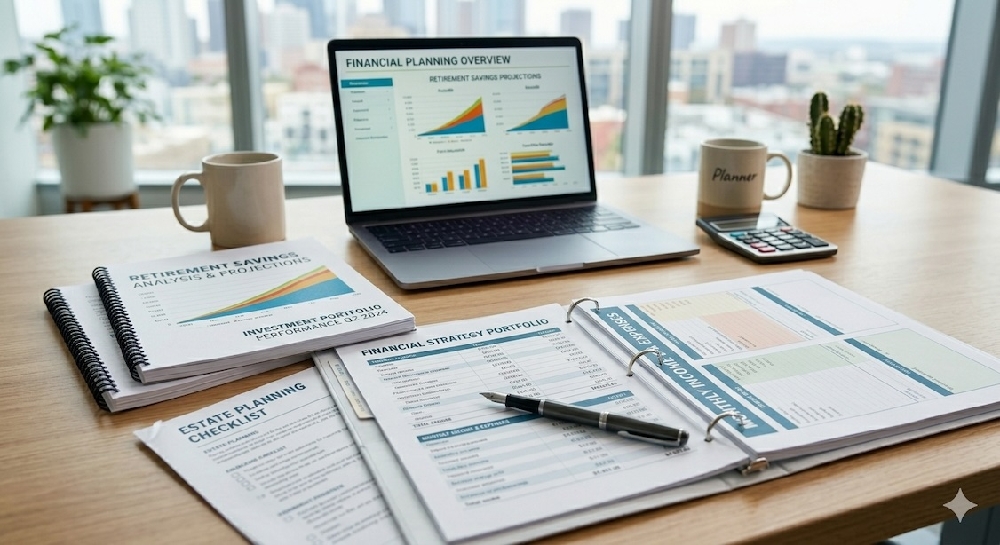 Financial planning documents on a desk