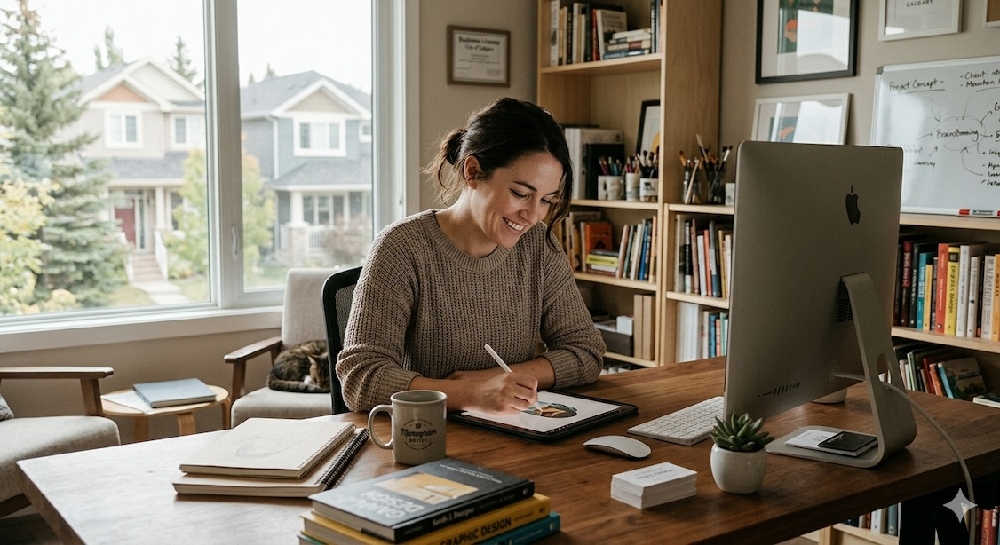 self-employed person working from home